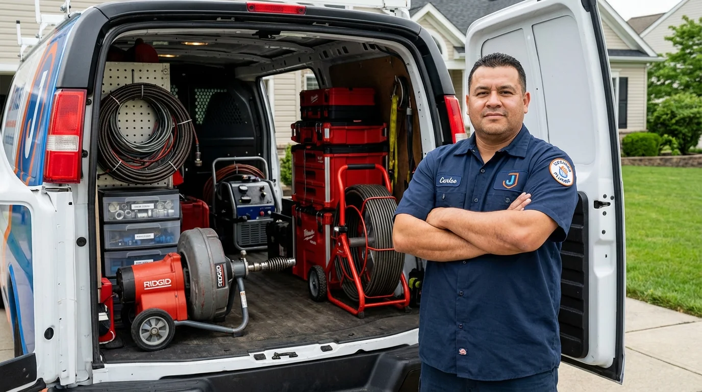 Professional drain cleaning equipment and Johns Plumbing LLC plumber in Overbrook