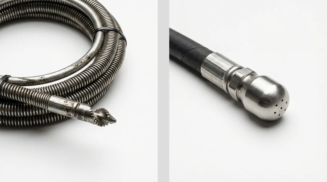 Drain snake cable and hydro jetting nozzle used for drain cleaning in Overbrook, KS