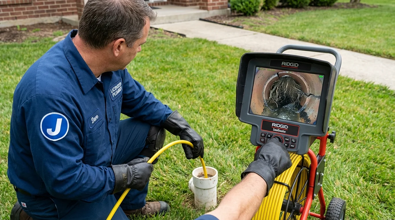 Sewer camera inspection being performed by Johns Plumbing LLC in Overbrook
